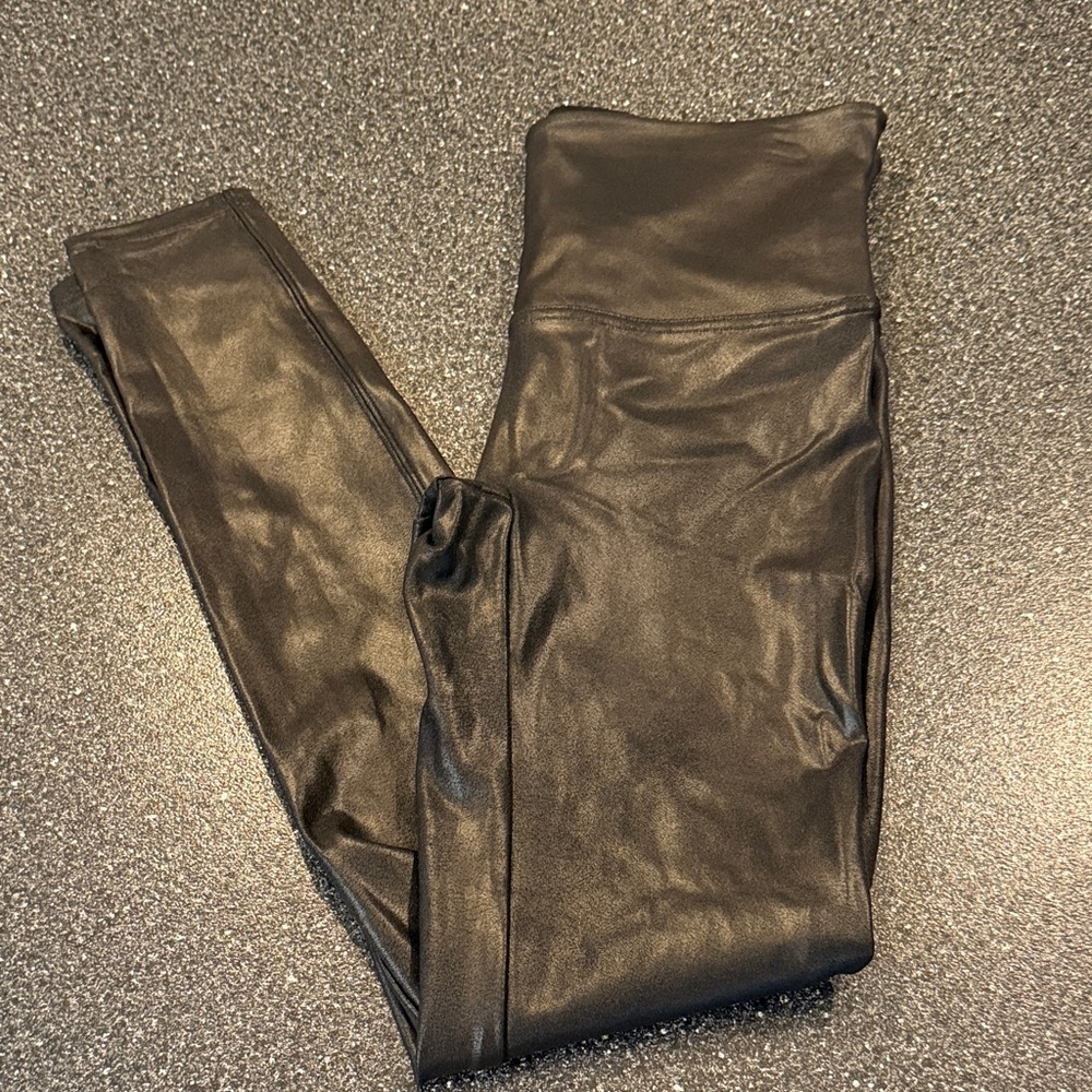 SPANX Black Leather Leggings - size large